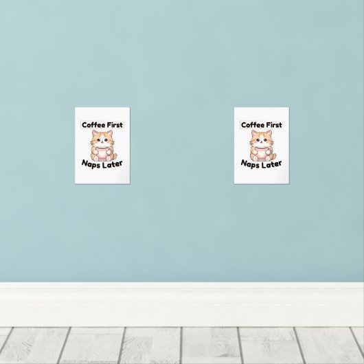 Coffee First Naps Later Cute Cat | Kawaii Coffee (ウッドフロア)