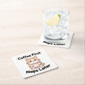 Coffee First Naps Later Cute Cat | Kawaii Coffee  スクエアペーパーコースター (インサイチュ)