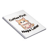 Coffee First Naps Later Cute Cat | Kawaii Coffee  ノートブック (右側)