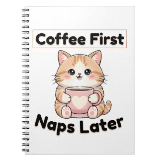 Coffee First Naps Later Cute Cat | Kawaii Coffee  ノートブック