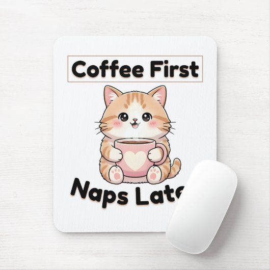 Coffee First Naps Later Cute Cat | Kawaii Coffee  マウスパッド (マウス)
