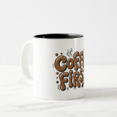 Coffee First Retro Bubble Typography Mug ツートーンマグカップ (正面左)