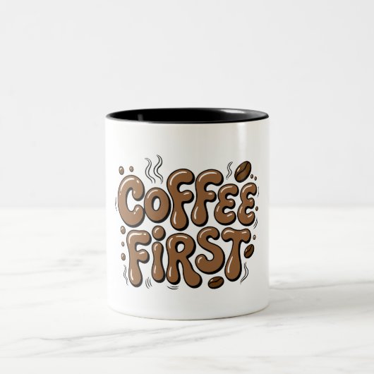 Coffee First Retro Bubble Typography Mug ツートーンマグカップ (中央)