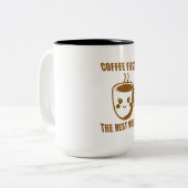 "COFFEE FIRST, THE REST WAITS" - Cartoon Coffee ツートーンマグカップ (正面左)