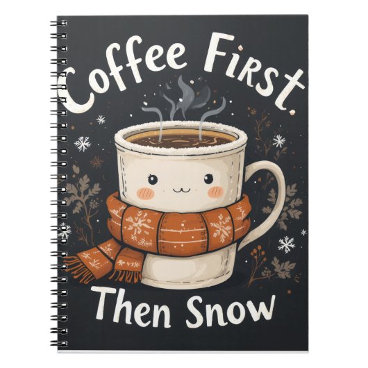 Coffee First, Then Snow – 冬のノートブックデザイン ノートブック (正面)
