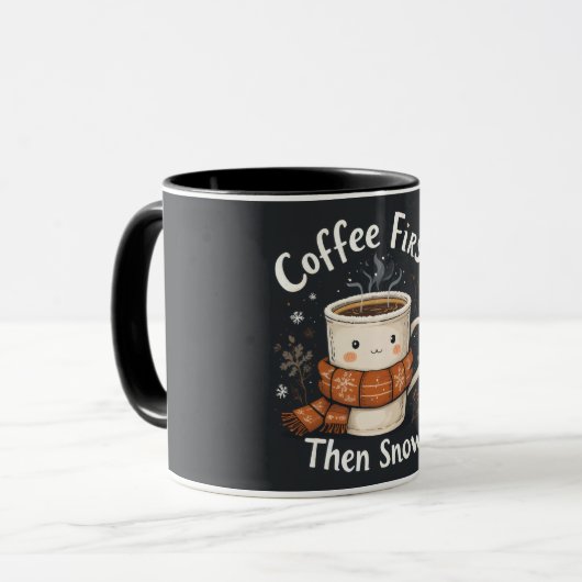 Coffee First, Then Snow – Cozy Winter Mug マグカップ (正面左)