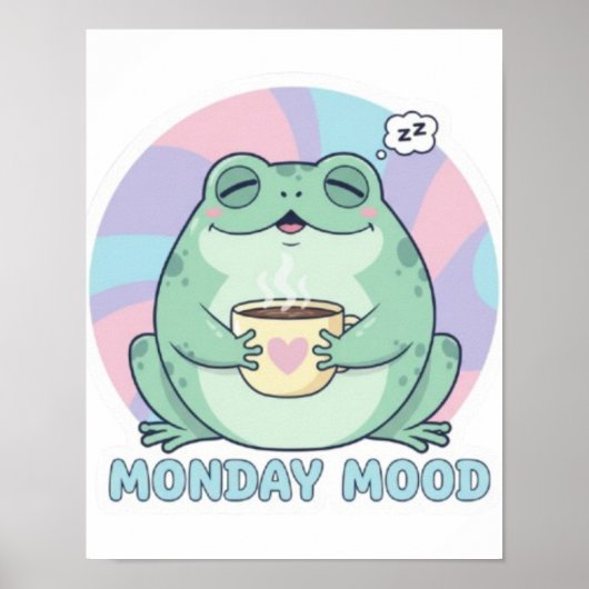 Coffee Frog Poster Cute Frog Drinking Coffee Cozy  ポスター (正面)