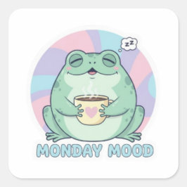 Coffee Frog Sticker Cute Frog Drinking Coffee Funn スクエアシール