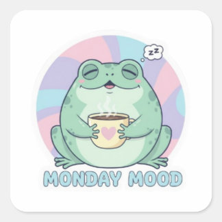 Coffee Frog Sticker Cute Frog Drinking Coffee Funn スクエアシール
