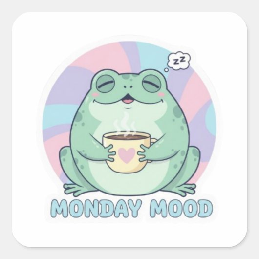 Coffee Frog Sticker Cute Frog Drinking Coffee Funn スクエアシール (正面)