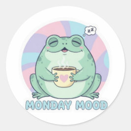 Coffee Frog Sticker Cute Frog Drinking Coffee Funn ラウンドシール