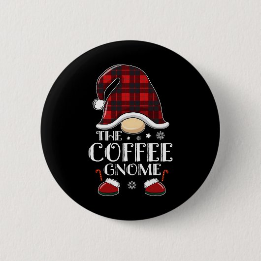 Coffee Gnome Buffalo Plaid Matching Family Christm 缶バッジ (正面)