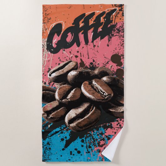 Coffee Graffiti Pop Art Beans ビーチタオル (正面)