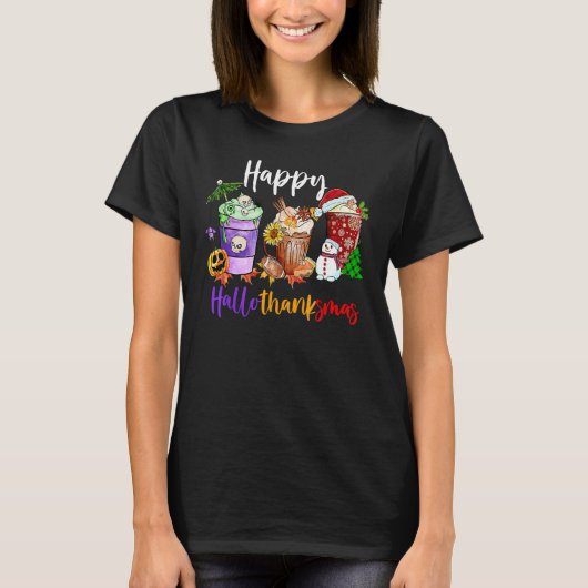Coffee Halloween Thanksgiving Christmas Happy Hall Tシャツ (正面)