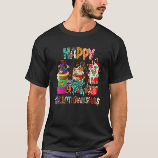 Coffee Halloween Thanksgiving Christmas Happy Hall Tシャツ (正面)