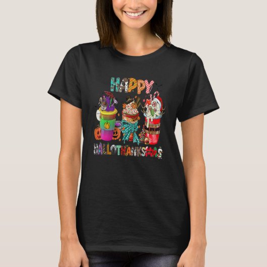 Coffee Halloween Thanksgiving Christmas Happy Hall Tシャツ (正面)
