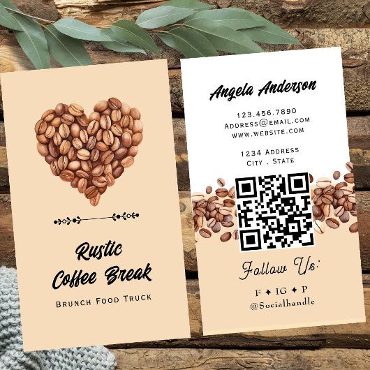 Coffee Heart Trendy QR Code and Website 名刺
