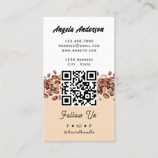 Coffee Heart Trendy QR Code and Website 名刺 (裏面)