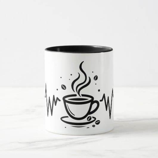 Coffee Heartbeat One-Line Art Mug マグカップ (中央)