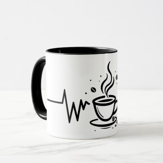 Coffee Heartbeat One-Line Art Mug マグカップ (正面左)