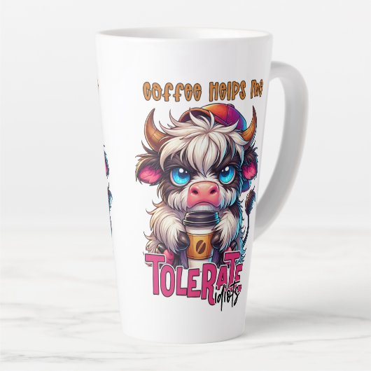 Coffee Helps Me Tolerate Idiots カフェラテマグ (右アングル)