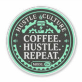 Coffee Hustle Repeat– 都市部のモチベーション シール (正面)