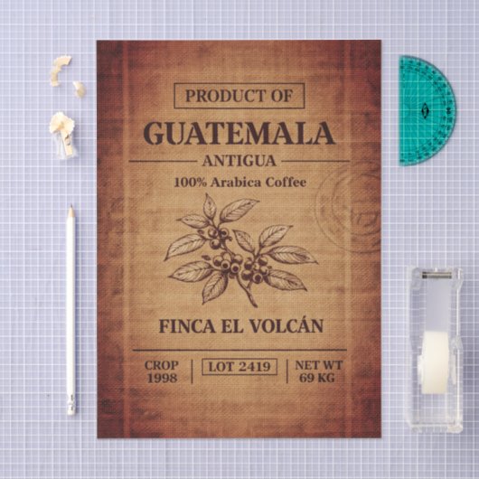 Coffee Info Text On Burlap Sack Bag FD5 Decoupage 薄葉紙 (クラフト)