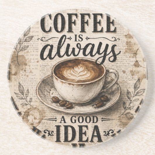 Coffee Is Always a Good Idea Rustic Café Decor コースター (正面)