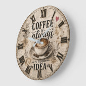 Coffee Is Always a Good Idea Rustic Café Decor ラージ壁時計 (傾斜)