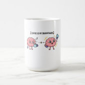 Coffee Is My Brainpower Funny Cute Tired Brain コーヒーマグカップ (中央)