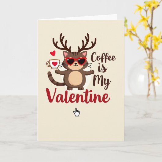 Coffee Is My Valentine Cat Card カード (黄色い花)