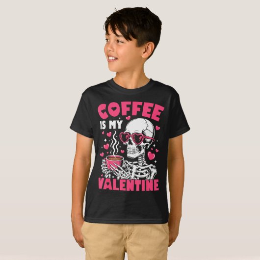Coffee Is My Valentine Skeleton Valentine Funny Co Tシャツ (正面フル)