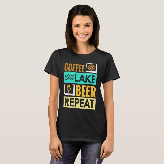 Coffee Lake Beer Repeat! Funny camping Tシャツ (正面フル)