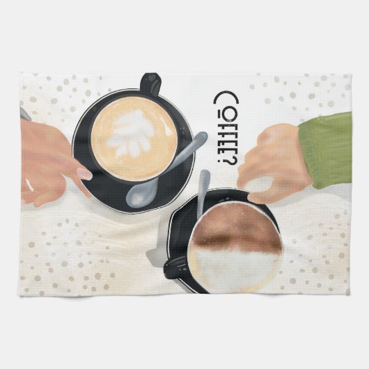 Coffee Latte Cups Kitchen Towels キッチンタオル (横)