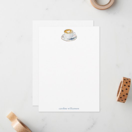 Coffee Latte Watercolor Personalized Stationery ノートカード (正面/裏面インサイチュ)
