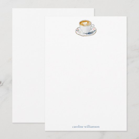 Coffee Latte Watercolor Personalized Stationery ノートカード (正面/裏面)
