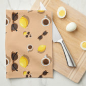 Coffee lemons and sunglasses on a warm sand キッチンタオル (四つ折り)