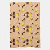 Coffee lemons and sunglasses on a warm sand キッチンタオル (縦)