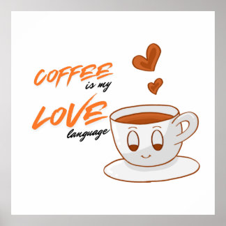 Coffee Love – Cute Coffee Illustration Cafe Wall ポスター