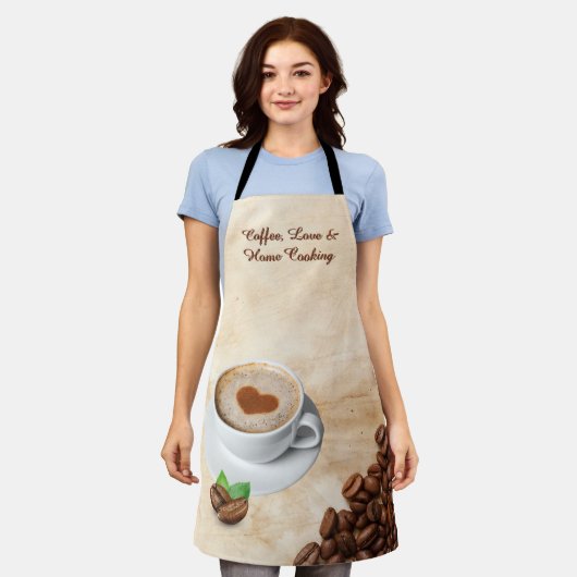 Coffee, Love & Home Cooking Apron Design エプロン (着用した状態)