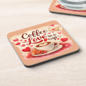 Coffee Love in a Cup Coffee Lover Valentine Brown コースター (左側)