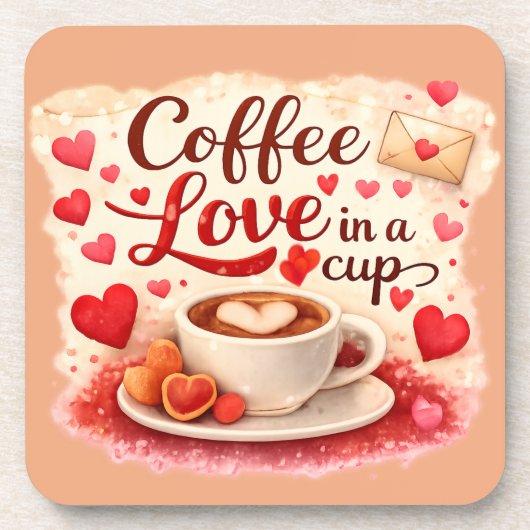 Coffee Love in a Cup Coffee Lover Valentine Brown  コースター (正面)