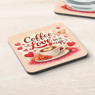 Coffee Love in a Cup Coffee Lovers Valentines Pink コースター