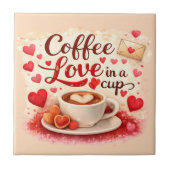 Coffee Love in a Cup Valentine Soft Pink タイル (正面)