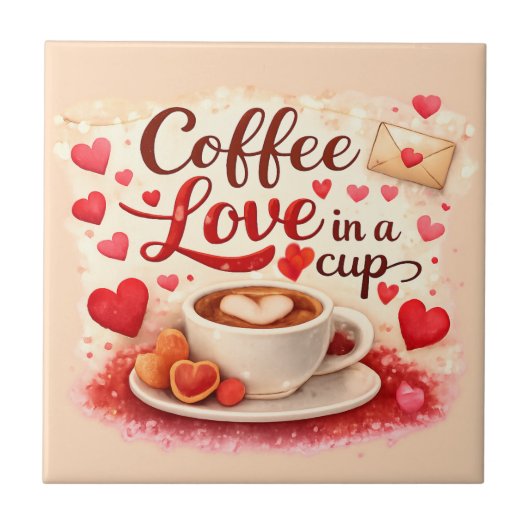 Coffee Love in a Cup Valentine Soft Pink タイル (正面)