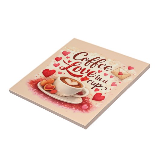 Coffee Love in a Cup Valentine Soft Pink タイル (側面)