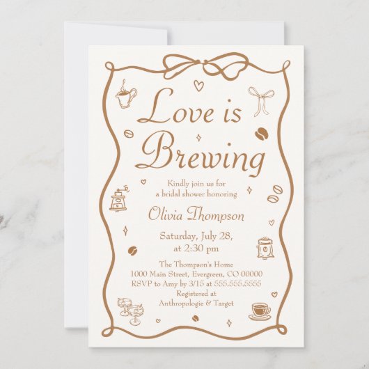 Coffee Love is Brewing Bridal Shower 招待状 (正面)