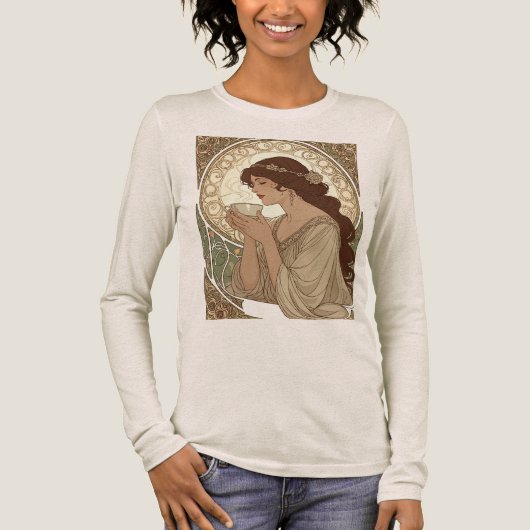 Coffee Lover Art Nouveau in the Style of Mucha トライブレンドＴシャツ (正面)