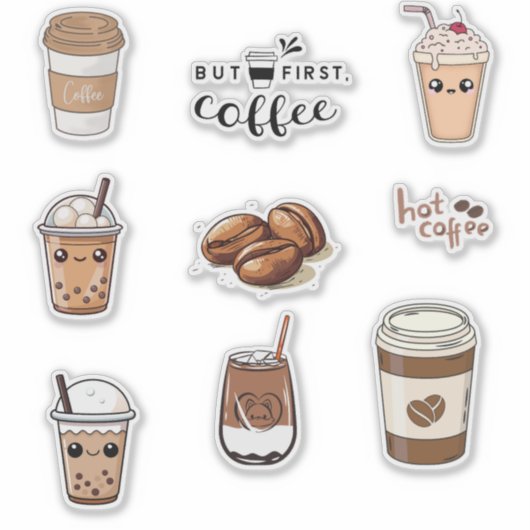 Coffee Lover Custom-Cut Vinyl Laptop Sticker シール (正面)