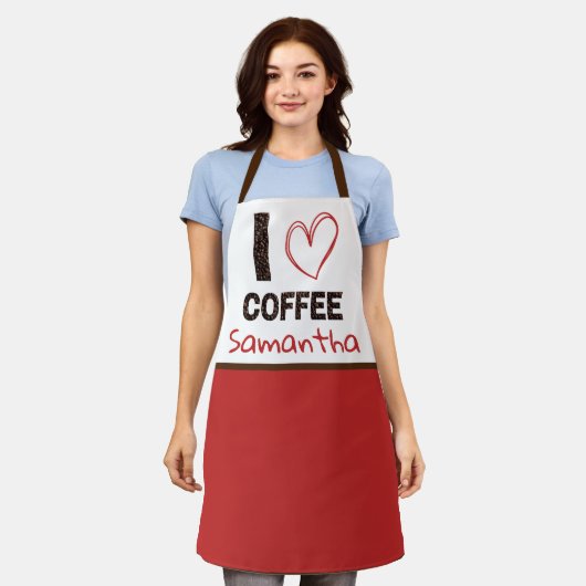 Coffee Lover Custom Name Coffee Bean Design エプロン (着用した状態)